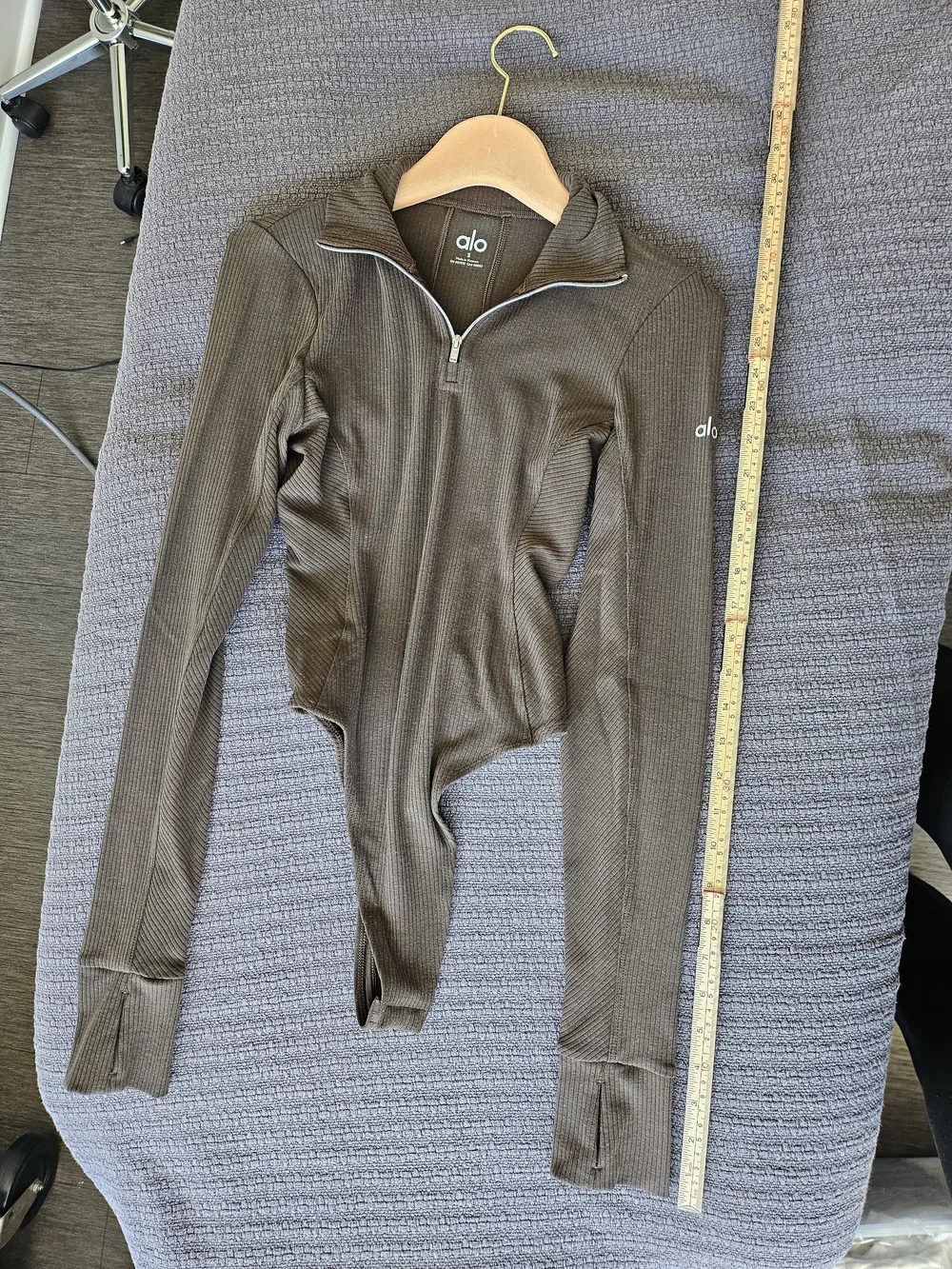 ALO Yoga Ribbed Half-Zip Bodysuit in Brown